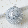 Silver Christmas ball ornament with glitter snow flake patterns and a hanging rope - Snowflake Silver Foam Ball 8CM