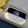 Gold-plated stainless steel dog tag keychain with crown and motivational message - Granddaughter Style B / Gold