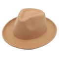 Classic camel wool fedora hat with rolled brim and indented crown for autumn style - One Size / Camel (Heart Roll Edge)