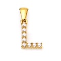 Pendentif lettre L élégant en acier titane doré orné de perles blanches rondes - Lettre L (SP149G-L)