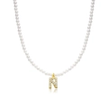 Elegant pearl necklace with a gold letter N pendant encrusted with sparkling crystals - Letter N