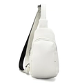 White PU leather waist bag with zipper pocket and adjustable cross-body strap - White