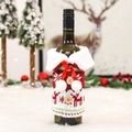 Housse de bouteille de vin tricotée de Noël avec col en fourrure et pompon blanc - G-JT31 Style Renne Flocon de Neige / Rouge Blanc Vert