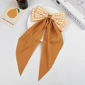 Ginger yellow and gingham plaid oversized bow hair clip with flowing long ribbons - Small Mustard Yellow Gingham