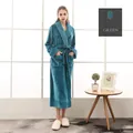 Peignoir long en flanelle vert foncé pour couples avec tissu épais et col châle - M / Pour Femmes / Vert Foncé