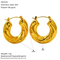 Technical size specs of 18k gold plated stainless steel hollow twist hoop earrings - Twisted Hoop Style (SE653G)