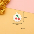 Detailed view of white enamel cherry charm with dimensions 18mm by 15mm and 1.7g weight - 10 Cherry Round Tag