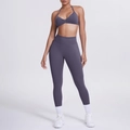 Set yoga viola fumo con reggiseno sportivo a vogatore e leggings senza cuciture a vita alta - Tartufo