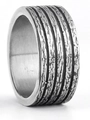Unisex vintage silver wide ring featuring a textured bark-like vertical groove design - US 7 / Style 2 (Steel Weathered Texture)
