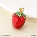 Red strawberry fruit pendant with green leaves and gold ring for DIY jewelry making - Red Enamel Fruit Strawberry Pendant (KLJ10243-ZGC)