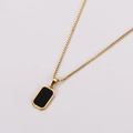 Collar de cadena de caja dorada con colgante geométrico rectangular negro para mujer - Dorado