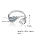 Sky blue oil drip stainless steel ring with teardrop zircon and open band design - US 7 / Steel Enamel White Zircon (A508)
