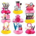 Set di 9 decorazioni per feste a tema trucco con basi a nido d'ape rosa e icone beauty - Set di 9 Decorazioni da Tavolo a Nido d'Ape (L-00372)