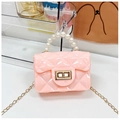 Mini pink jelly crossbody bag with quilted texture, pearl handle, and gold chain strap - Pink