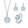 S925 Silber Schmuckset mit blauen Edelsteinen inklusive Kette Ohrringen und einem Ring - 3-teiliges Schmuckset (Halskette+Ohrringe+Ring)