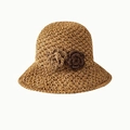 Foldable khaki crochet straw hat for women with elegant decorative side flowers - M / Flowers Pineapple Top-Khaki