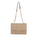 Beige quilted crossbody bag with golden chain strap and minimalist metal clasp - Khaki
