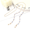 Golden eyewear chain with blue heart beads and adjustable silicone loops for glasses - 1014-6 (Blue)