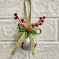 Silver glitter Christmas bell hanging ornament with burlap bow and red berries - Silver Bell