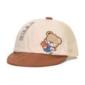 Cute beige and brown baby baseball cap with cartoon bear embroidery and mesh back - 48-50cm / Tan