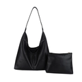 Schwarze Hobo-Tasche aus Kunstleder mit großer Kapazität und passendem kleinem Etui - Schwarz