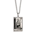 Silver High Priestess Tarot card pendant necklace in vintage rectangle stainless steel - The High Priestess / Steel
