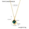 Elegant 18K gold-plated copper necklace featuring a deep green zircon stone pendant - Gold Dark Green Zircon Necklace