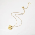 Golden heart-shaped floating locket necklace with floral relief and stainless steel chain - Titanium Steel Chain/Locket / 18K Gold