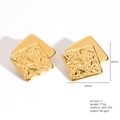 18K gold plated stainless steel square earrings with vintage hammered texture and dual layers - E664-11(Double Hammered)