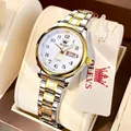 OLEVS women's quartz watch featuring silver and gold steel band with white dial and calendar - Two-tone White