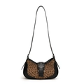 Leopard print crossbody bag with black leather buckle and half-moon silhouette - Leopard Khaki with Black