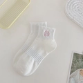 Weiße Baumwoll-Sportsocken für Damen mit niedlicher rosa Smiley-Gesicht-Stickerei - Einheitsgröße / Rosa Smiley