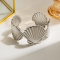 Silver shell pattern wide cuff bracelet with adjustable open design for women - Silver Shell Shape