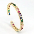 Bohemian 18K gold open bangle with multicolored zircon stones in various cuts - Style 2 (Multi-color Zirconia)
