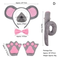 5-piece grey plush mouse costume set with ears headband, bowtie, gloves, and tail - Gray Mouse Headband, Nose, Pink Bow Tie, Tail, and Gloves