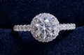 Elegant 1 carat Moissanite halo ring with micro-paved silver band on velvet - US 5 / Round Halo 1ct-Silver