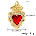 Detail view of gold heart pendant with red gem and crown, including size measurements - A0034 Crown Red Heart