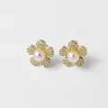 Elegantes pendientes de flores bañados en oro con circonitas y perlas blancas - Estilo A-Flor de Cinco Pétalos Perla