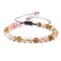 Adjustable 6mm natural stone beaded bracelet with multicolored crystals and black woven cord - Red Watermelon Crystal