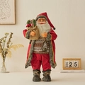 Standing Santa Claus doll in red velvet outfit with a burlap gift bag and lantern - Red Figurine With Lantern / 60CM