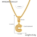 Gold plated long chain necklace with sparkling zircon encrusted letter C pendant - Letter C Necklace