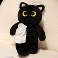 Plush black cat tissue box holder and stationery bag with yellow embroidered eyes - 35cm / Black Cat Tissue Box