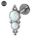 G23 titanium labret with double round white opals and tiny silver bead accents - G23 Titanium 1.2*6mm