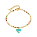 Golden double layer chain bracelet with colorful beads and blue heart evil eye charm - Double Layer Evil Eye Heart Bracelet (1433)