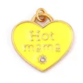 Golden heart pendant with yellow enamel, 'Hot Mama' engraving and a sparkling zircon - Yellow-Heart Hot Mama
