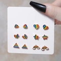 6er-Set bunte Regenbogen-Emaille-Ohrstecker in Stern-, Herz- und Wolkenform für Damen - Regenbogen 6-Paar Ohrstecker Set (E1593-1)