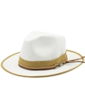 Macro detail of white wool fedora hat featuring yellow ribbon and brown leather cord - M (56-58cm) / Earth Yellow Ribbon Leather Cord Style / White
