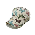 Détail du motif jacquard papillon et bord effiloché usé sur la casquette de baseball - M (56-58cm) / Papillon Coloré Beige