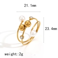 Multi-layer gold open ring with white pearls and zircons, adjustable 18k stainless steel - Multi-layer Pearl Zirconia Open Ring (TR4373)