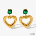 Boucles d'oreilles cœur dorées avec zircons verts carrés et design géométrique - Or Zircon Vert (KDE700)